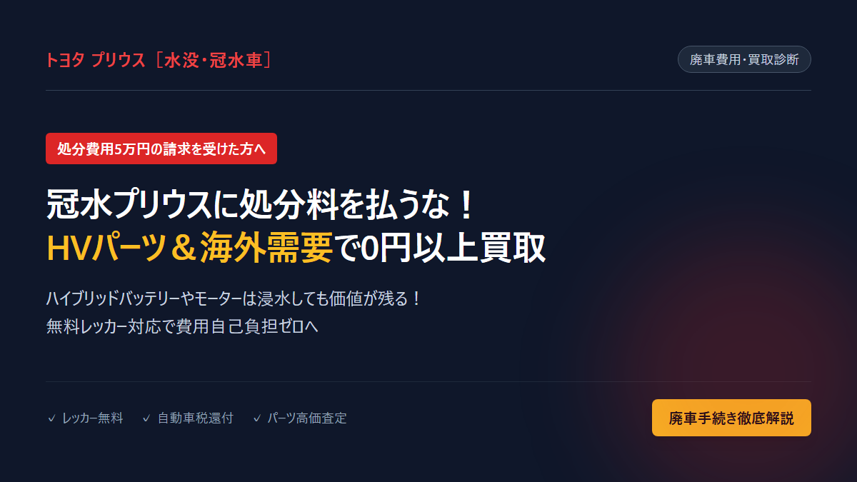 水没プリウスの処分料5万円は払うな!HVバッテリーと輸出需要で0円以上にする買取術